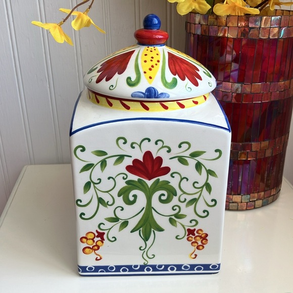 Certified International Joyce Shelton Glazed Ceramic Canister, Hand Painted, Lid - Picture 1 of 11